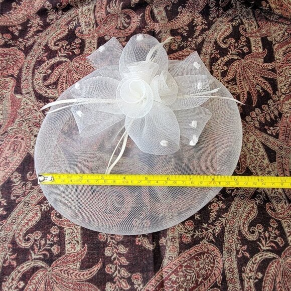 White Saucer Fascinator Mesh with White Rosette Saucer Hair Accessory - Picture 12 of 14
